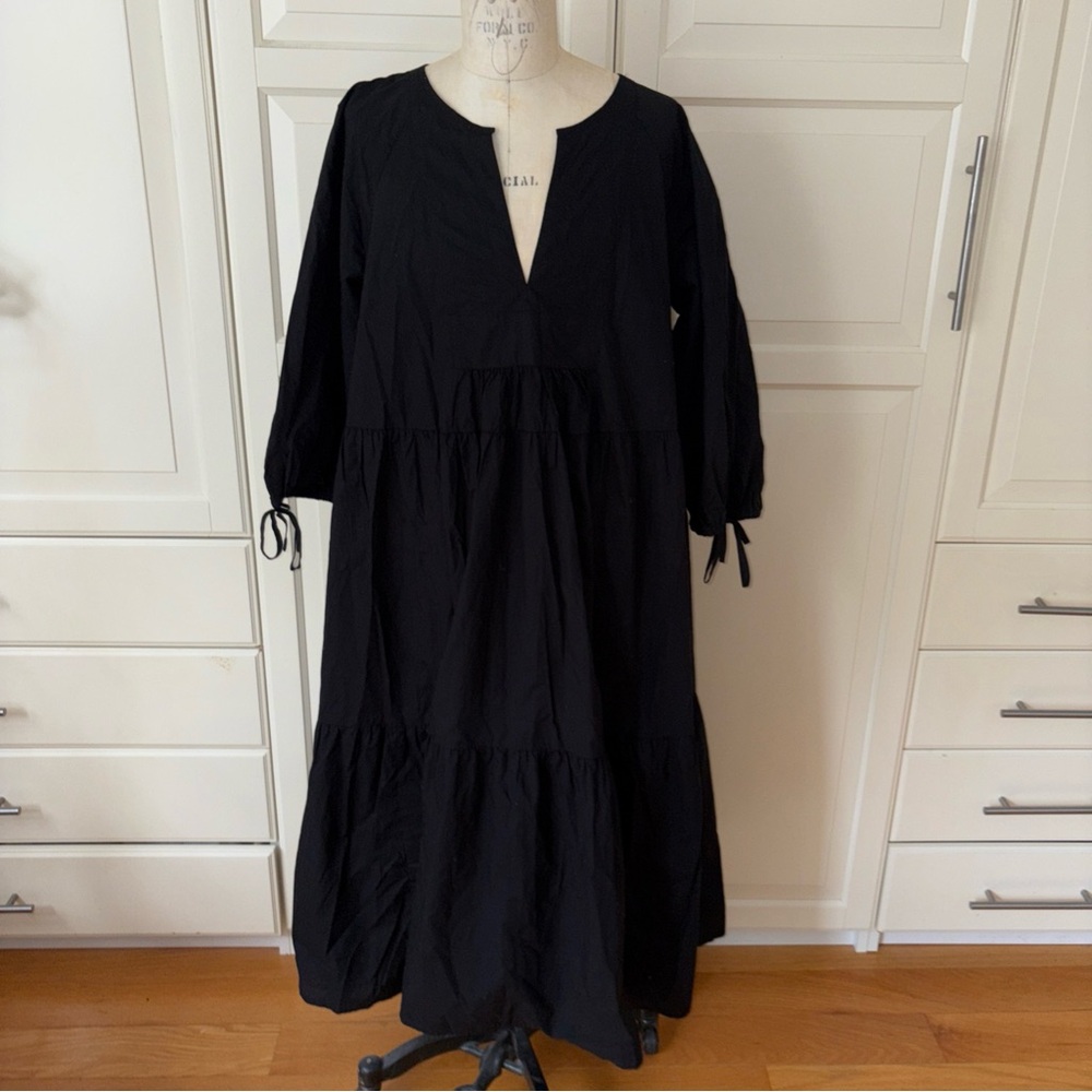 New j crew black cotton  tiered dress M